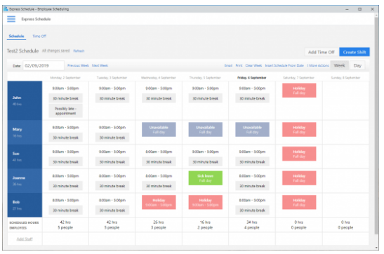 NCH Express Schedule Employee Scheduling