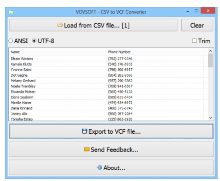 VovSoft CSV to VCF Converter