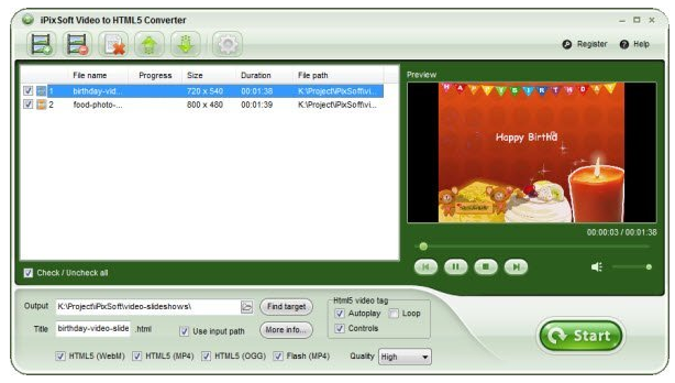 iPixSoft Video to HTML5 Converter