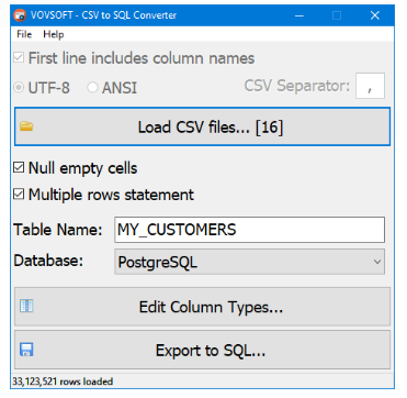 VovSoft CSV to SQL Converter