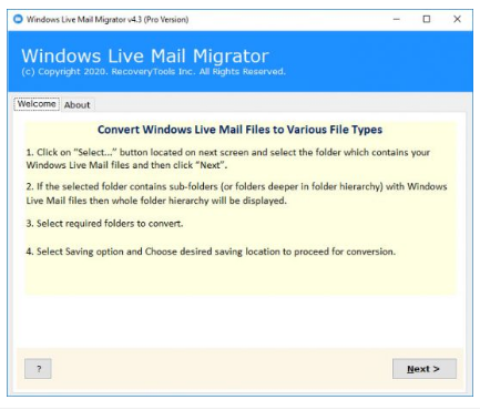 RecoveryTools Windows Live Mail Migrator