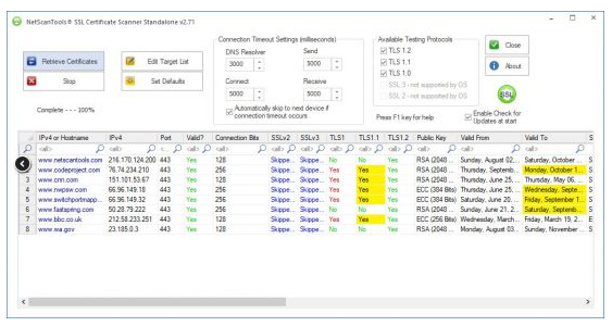 NetScanTools SSL Certificate Scanner