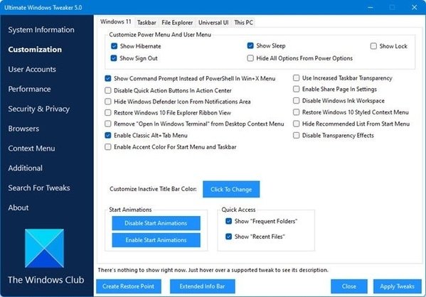 Ultimate Windows Tweaker for Windows 11