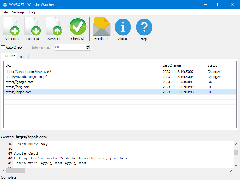 VovSoft Website Watcher